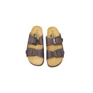 Brown Leather Plakton Sandals With Double Buckle Adjustable Straps & Cork Sole S